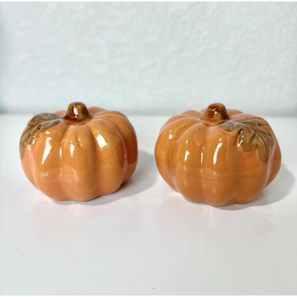 Other - Set of 2 Orange Pumpkins Harvest Ceramic Fall Theme Decor 3" x 3" NEW